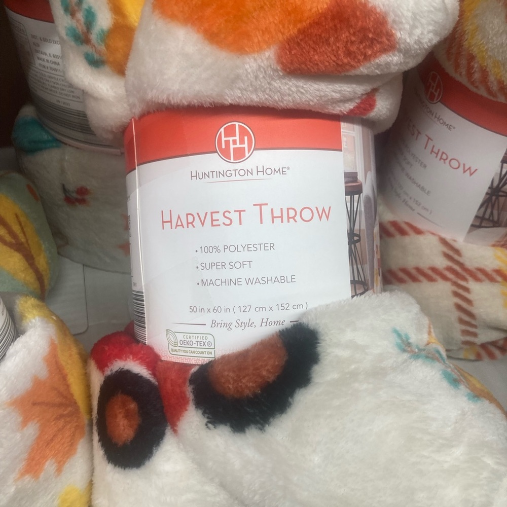 Huntington Home Harvest Throw Blanket Vintage Truck, Leaves, & Pumpkins 50x60